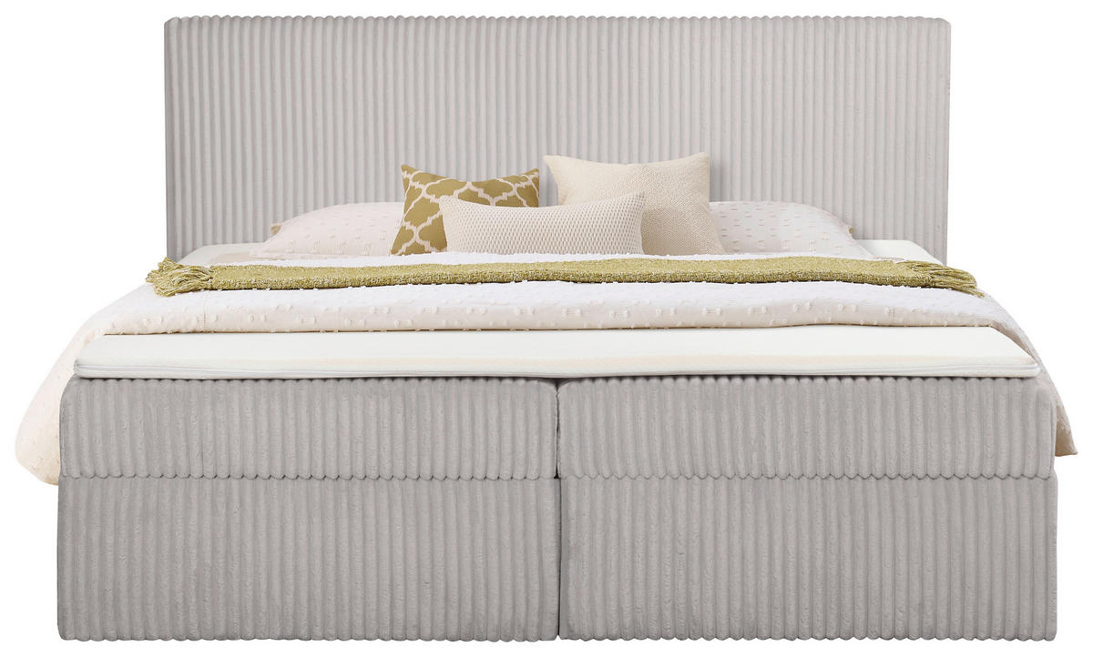 BOXBETT 180/200 cm,  in Grau, gepolstertes Kopfteil, Bettkasten, Topper, Matratzen, H3 + H3 = fest  - Schwarz/Grau, Basics, Kunststoff/Textil (180/200cm) - Chameo