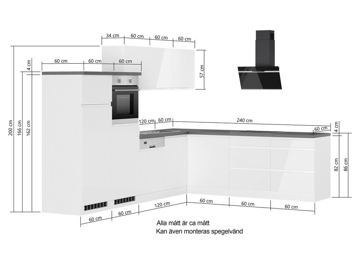 HÖRNKÖK 300/240 cm  i grå, vit, vit högglans  - vit/vit högglans, Lifestyle, trämaterial (300/240cm) - Held