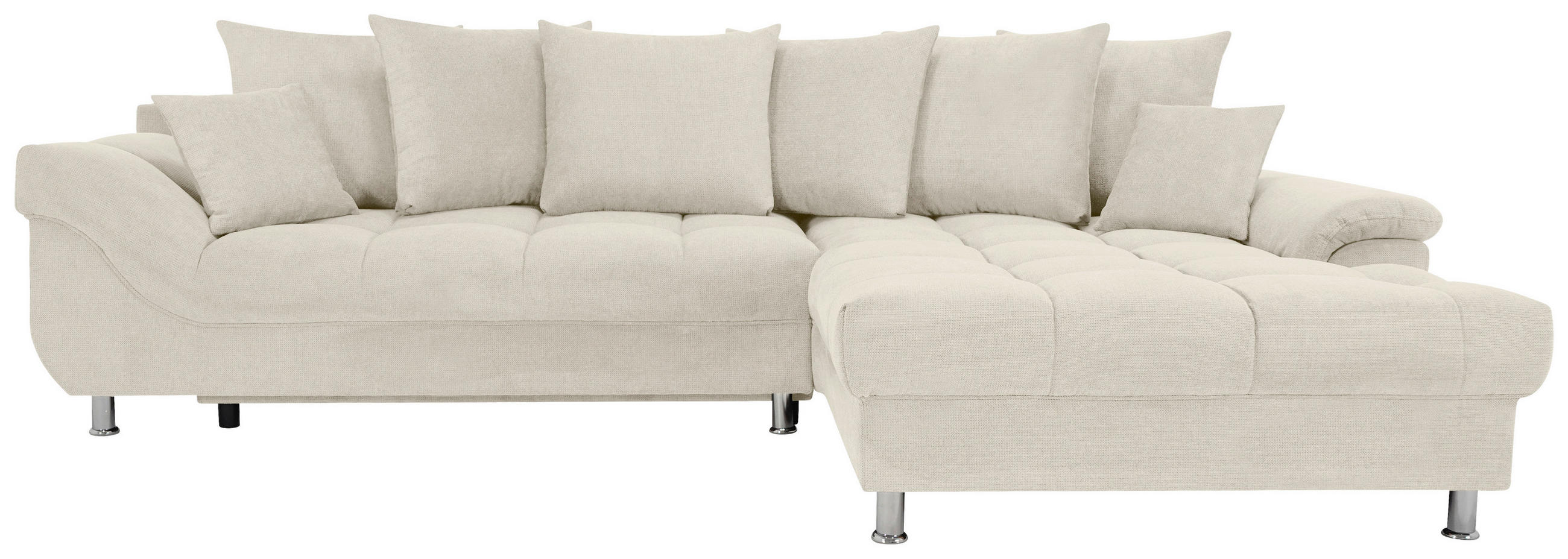 ECKSOFA Creme Flachgewebe, Mikrofaser  - Chromfarben/Creme, Design, Kunststoff/Textil (312/198cm) - Livetastic