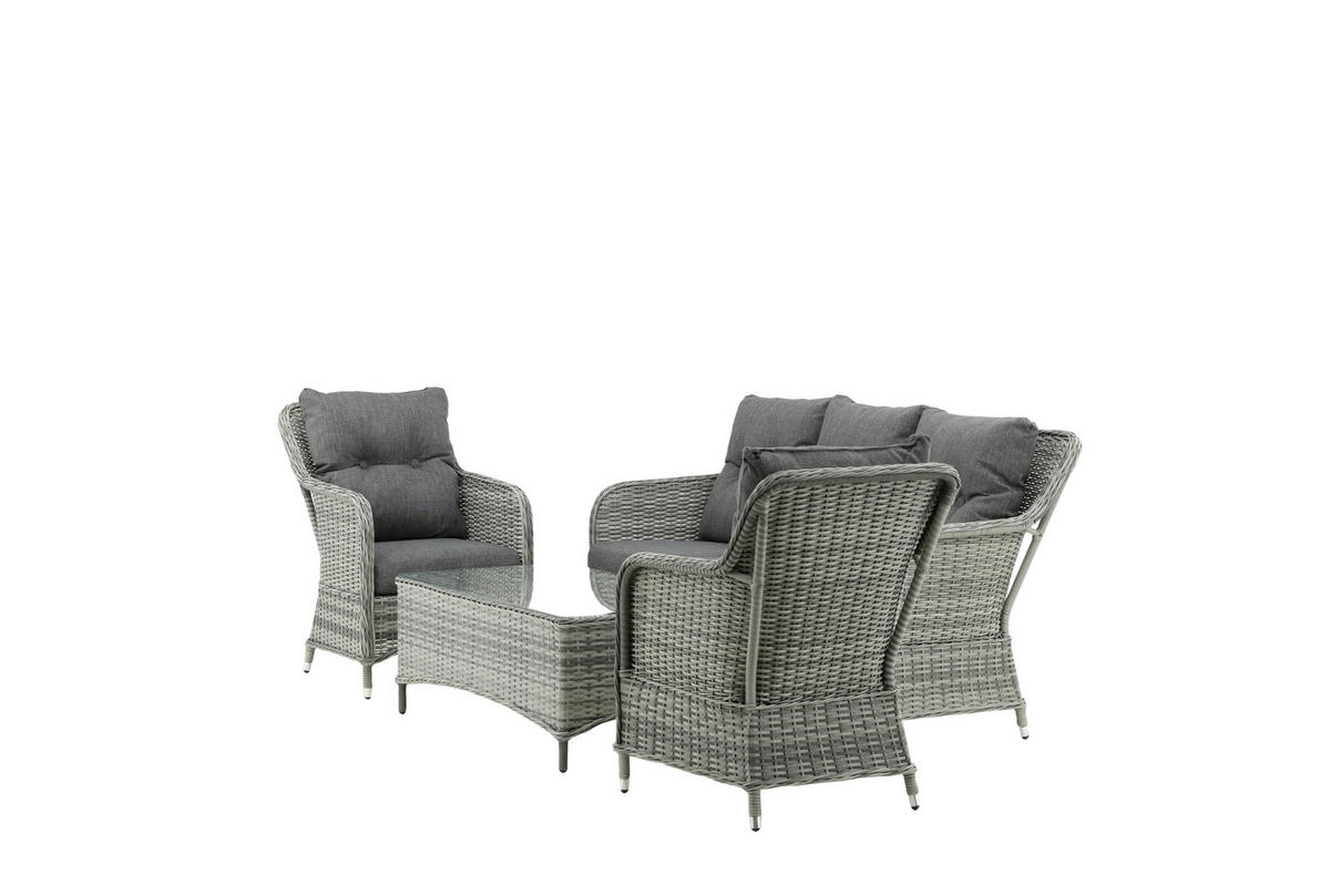 LOUNGEGARNITUR   Rattan  - Grau, KONVENTIONELL, Holz - Gardenson