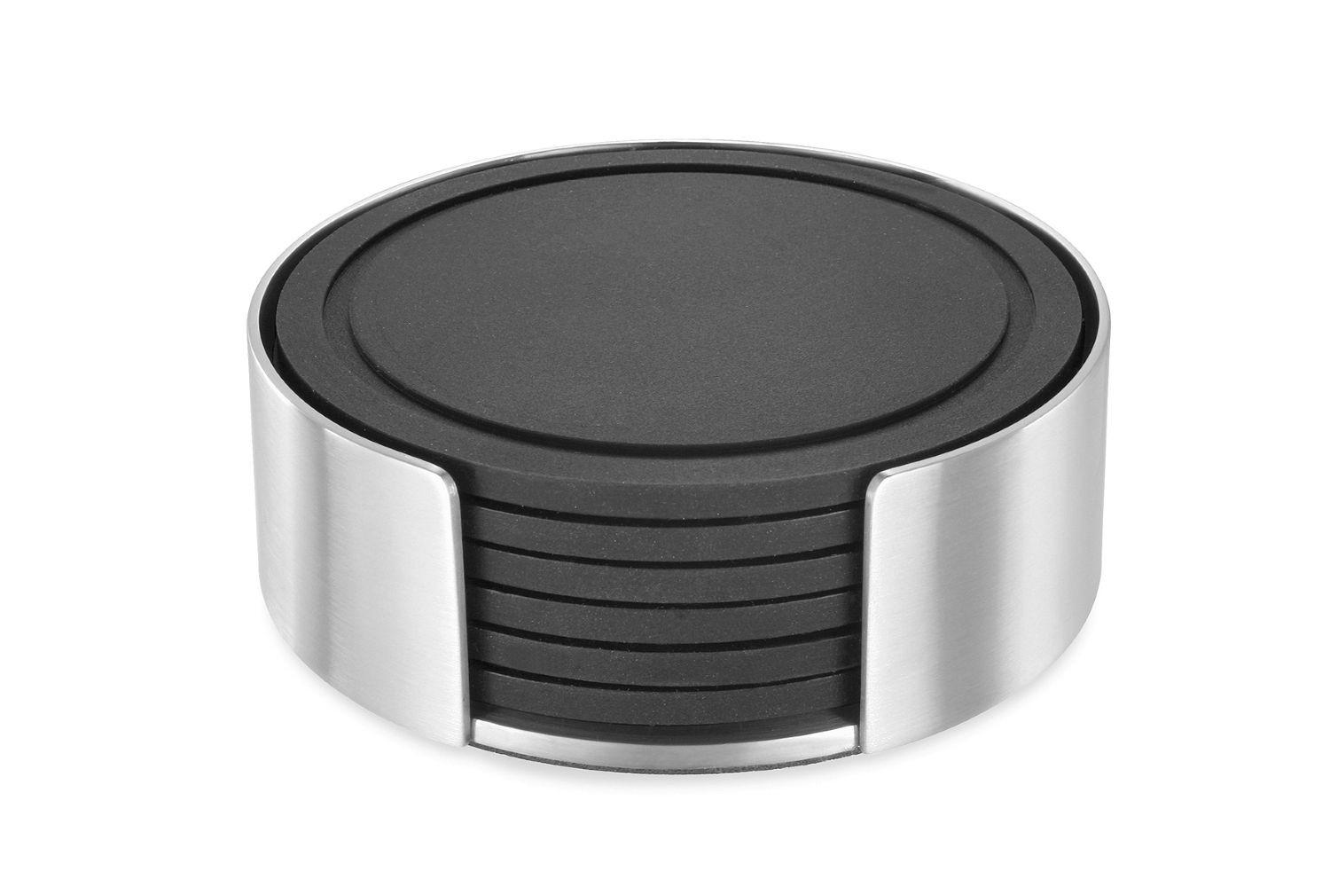 GLASUNTERSETZERSET Metall, Kunststoff Schwarz, Edelstahlfarben  - Edelstahlfarben/Schwarz, KONVENTIONELL, Kunststoff/Metall (9/3,5/9cm) - Zack