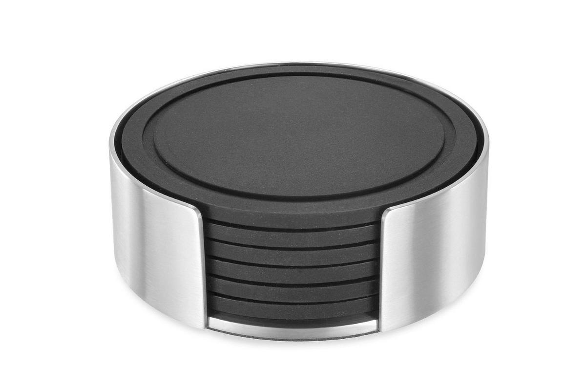 GLASUNTERSETZERSET Metall, Kunststoff Schwarz, Edelstahlfarben  - Edelstahlfarben/Schwarz, KONVENTIONELL, Kunststoff/Metall (9/3,5/9cm) - Zack