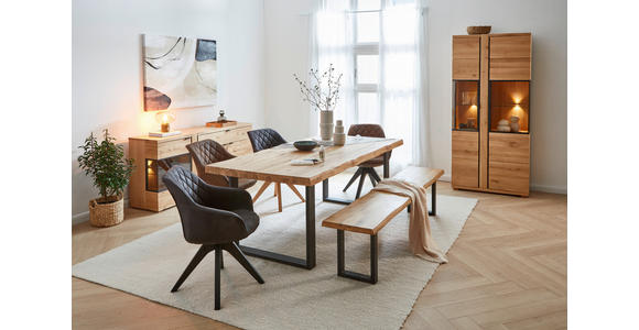 SITZBANK 160/44/40 cm Wildeiche massiv Metall  - Schwarz, Natur, Holz/Metall (160/44/40cm) - Landscape