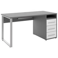 SCHREIBTISCH 150/70/75 cm  in Grau, Weiß  - Silberfarben/Alufarben, MODERN, Glas/Holzwerkstoff (150/70/75cm)