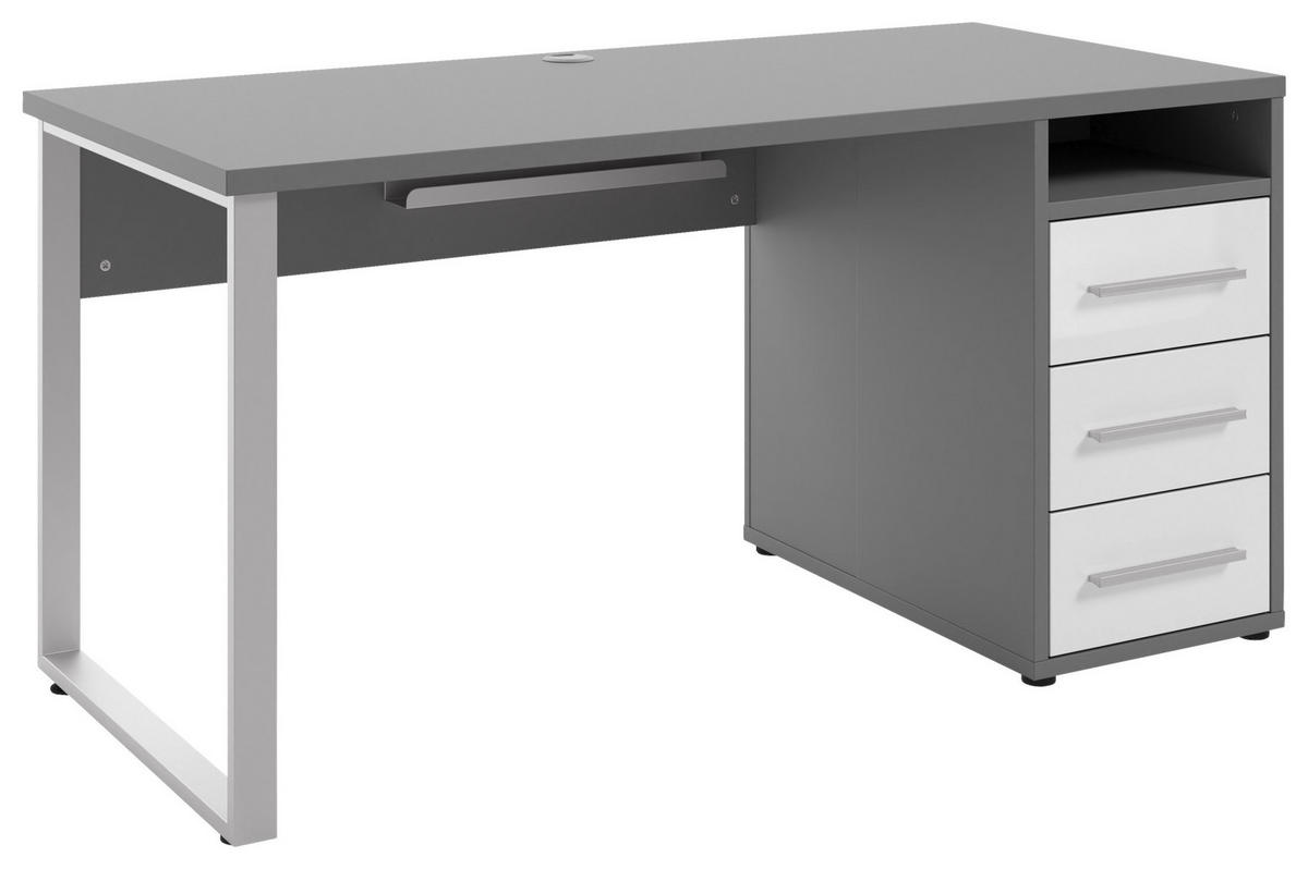 SCHREIBTISCH 150/70/75 cm  in Grau, Weiß  - Silberfarben/Alufarben, MODERN, Glas/Holzwerkstoff (150/70/75cm)