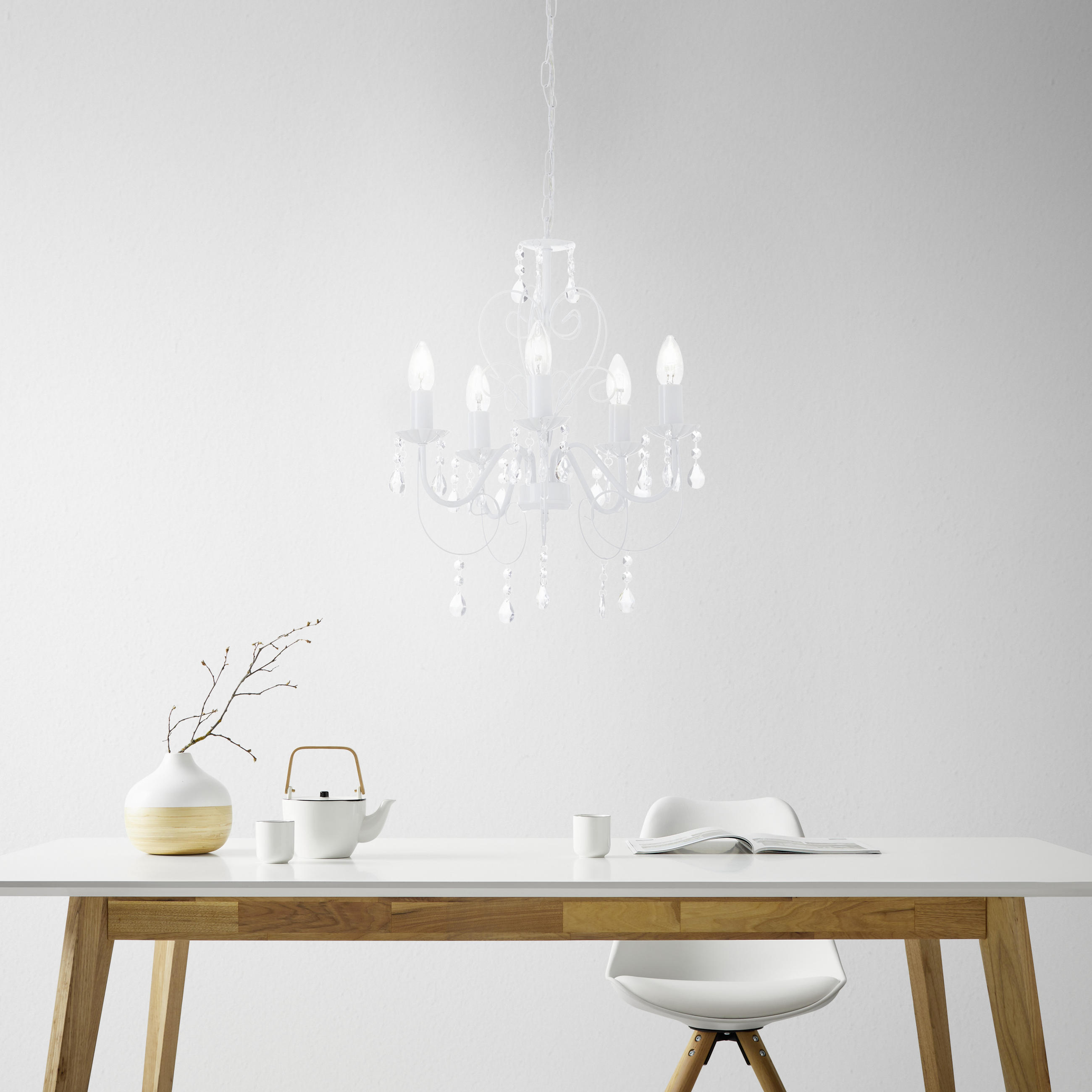 KRONLEUCHTER 44/150 cm   - Weiß, LIFESTYLE, Kunststoff/Metall (44/150cm) - Globo