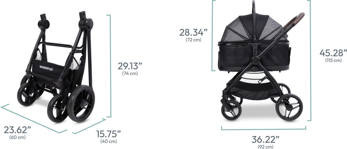 HUNDEBUGGY P3 Pet Luxury Stroller  - Schwarz, Basics, Textil/Metall (92kg) - WONDERFOLD
