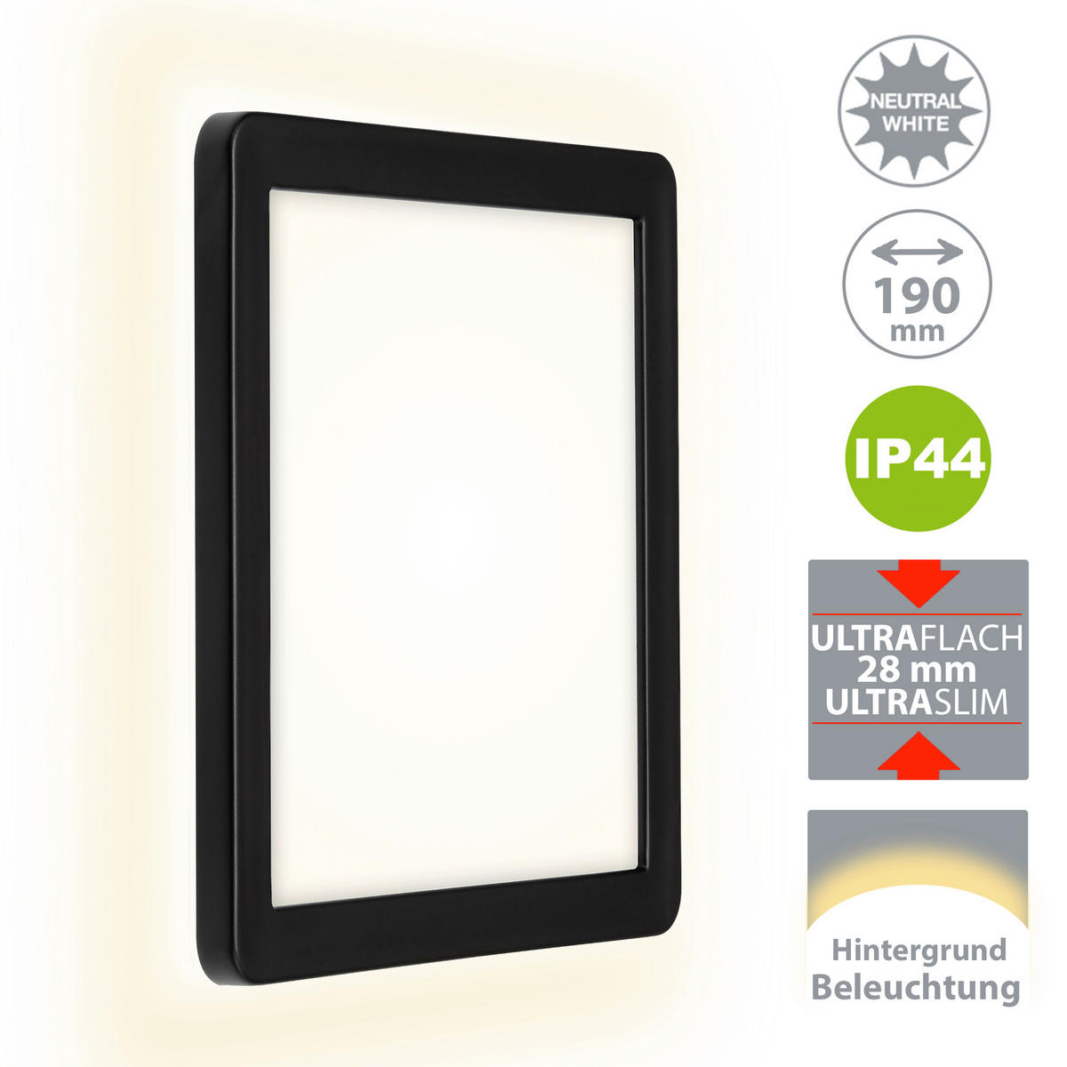 AUßENDECKENLEUCHTE   - Schwarz, Design, Kunststoff (19/19/2,8cm)