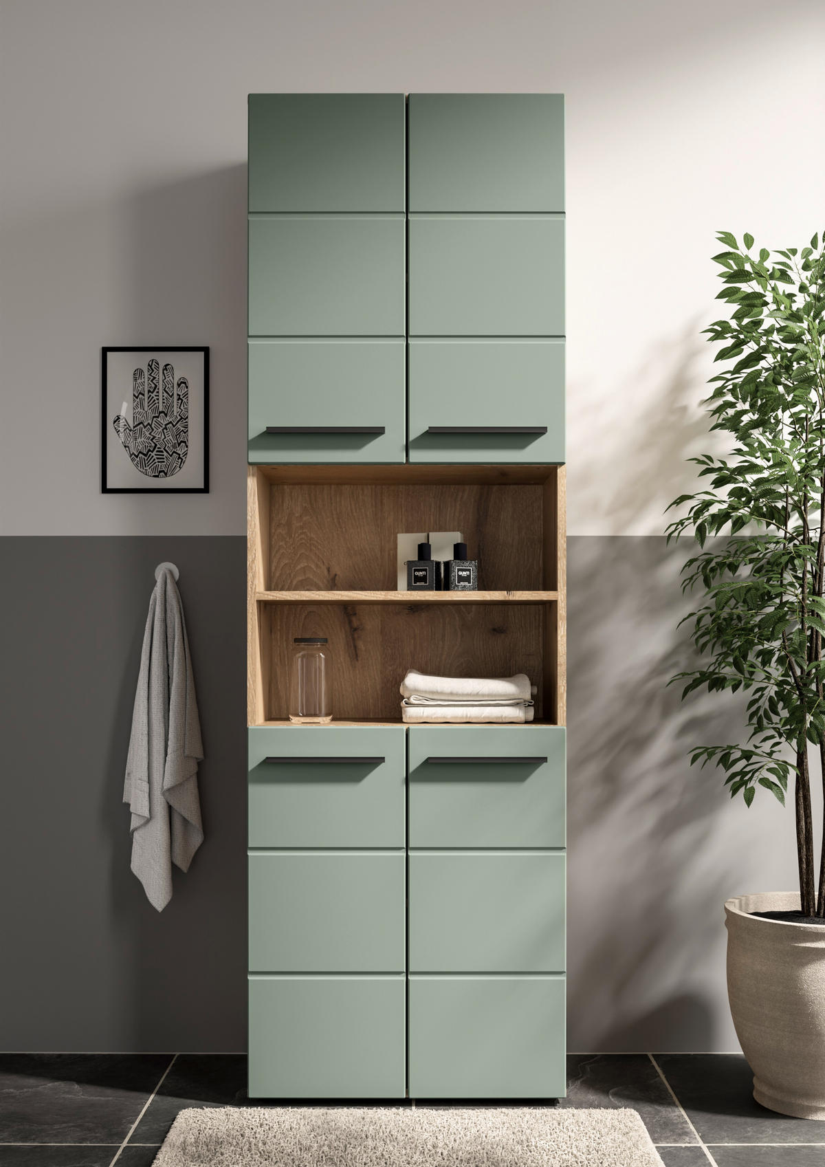 HOCHSCHRANK 60/190/31 cm  - Schilfgrün/Eichefarben, Basics, Holzwerkstoff/Kunststoff (60/190/31cm) - MID.YOU