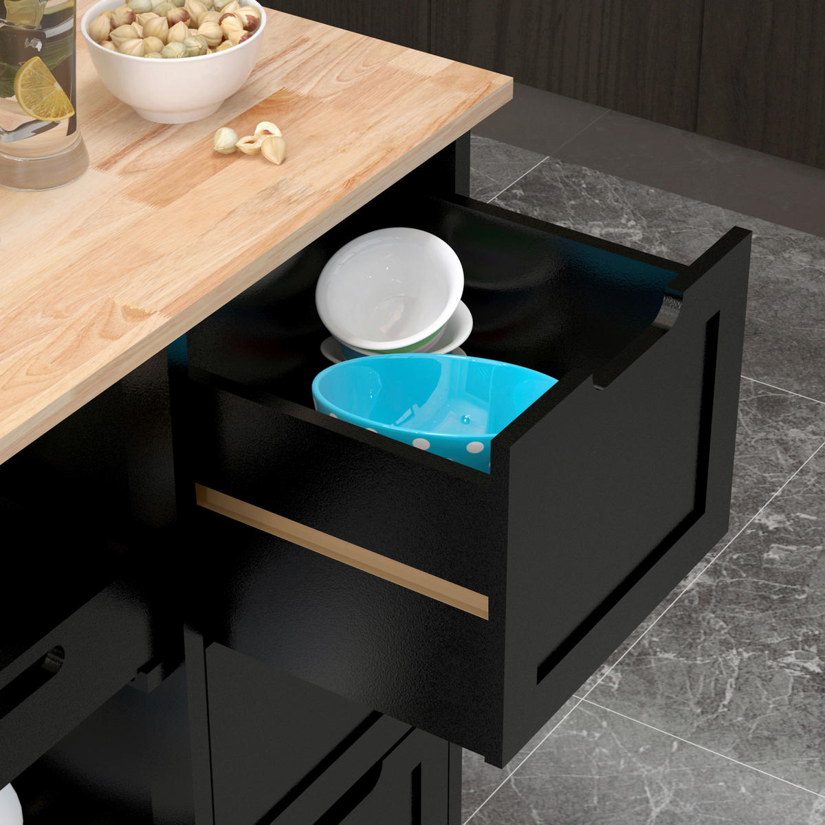 KÜCHENINSEL   in Naturfarben, Schwarz  - Schwarz/Naturfarben, Basics, Holz/Holzwerkstoff (67/84/37cm) - MID.YOU