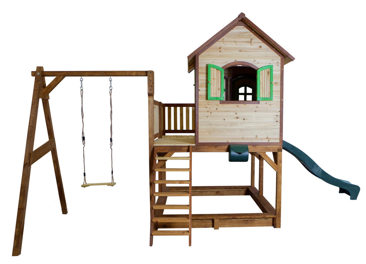 SPIELTURM 541/291/277 cm SPIELTURM LIAM  - Braun/Grün, Basics, Holz/Kunststoff (541/291/277cm)