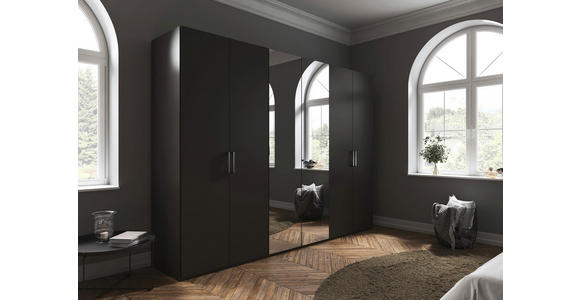 DREHTÜRENSCHRANK 301/235/61 cm,  in Graphitfarben, 6-türig  - Edelstahlfarben/Graphitfarben, Basics, Glas/Holzwerkstoff (301/235/61cm) - Novel