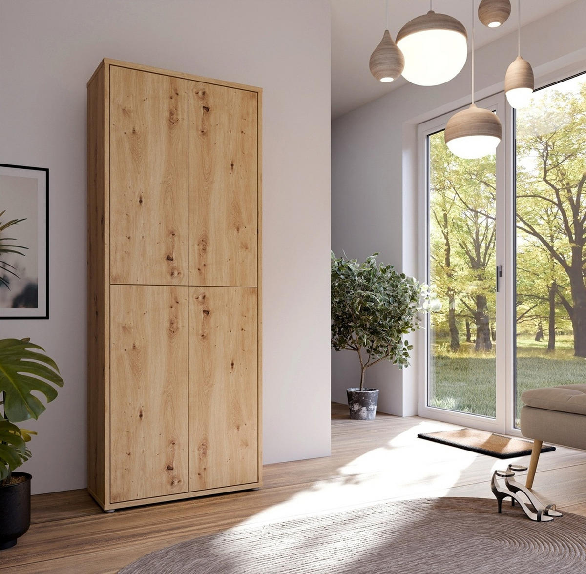 SCHUHSCHRANK  in 75/192/35 cm  - Eiche Artisan/Grau, Basics, Holzwerkstoff/Kunststoff (75/192/35cm) - Xora