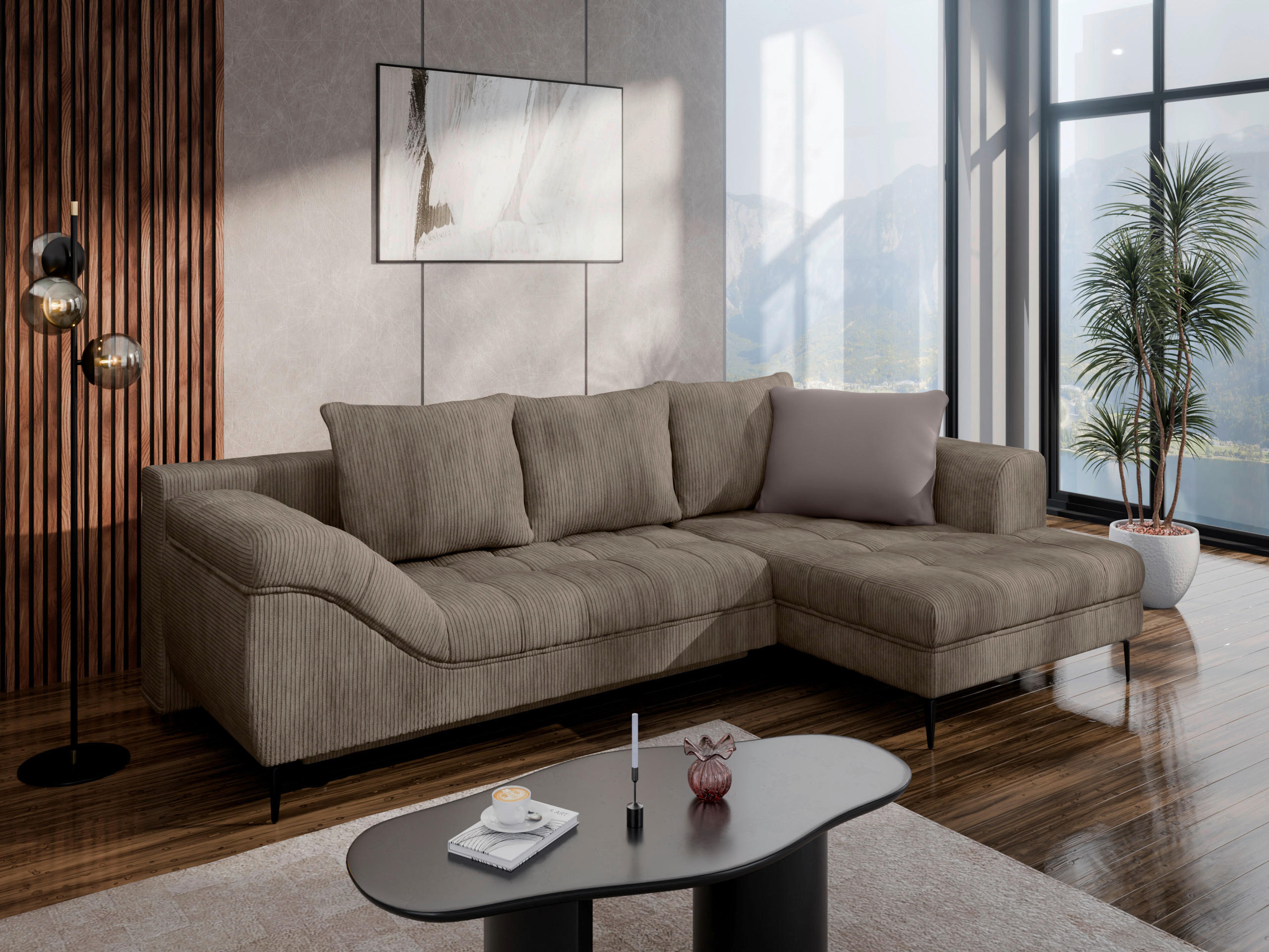 ECKSOFA Braun Cord  - Schwarz/Braun, Design, Kunststoff/Textil (177/276cm) - MID.YOU