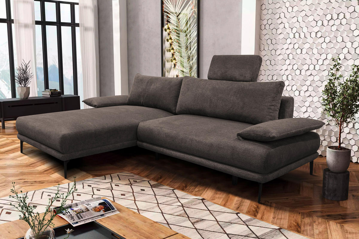 ECKSOFA Graubraun Webstoff  - Graubraun/Schwarz, Design, Textil/Metall (192/260cm) - MID.YOU