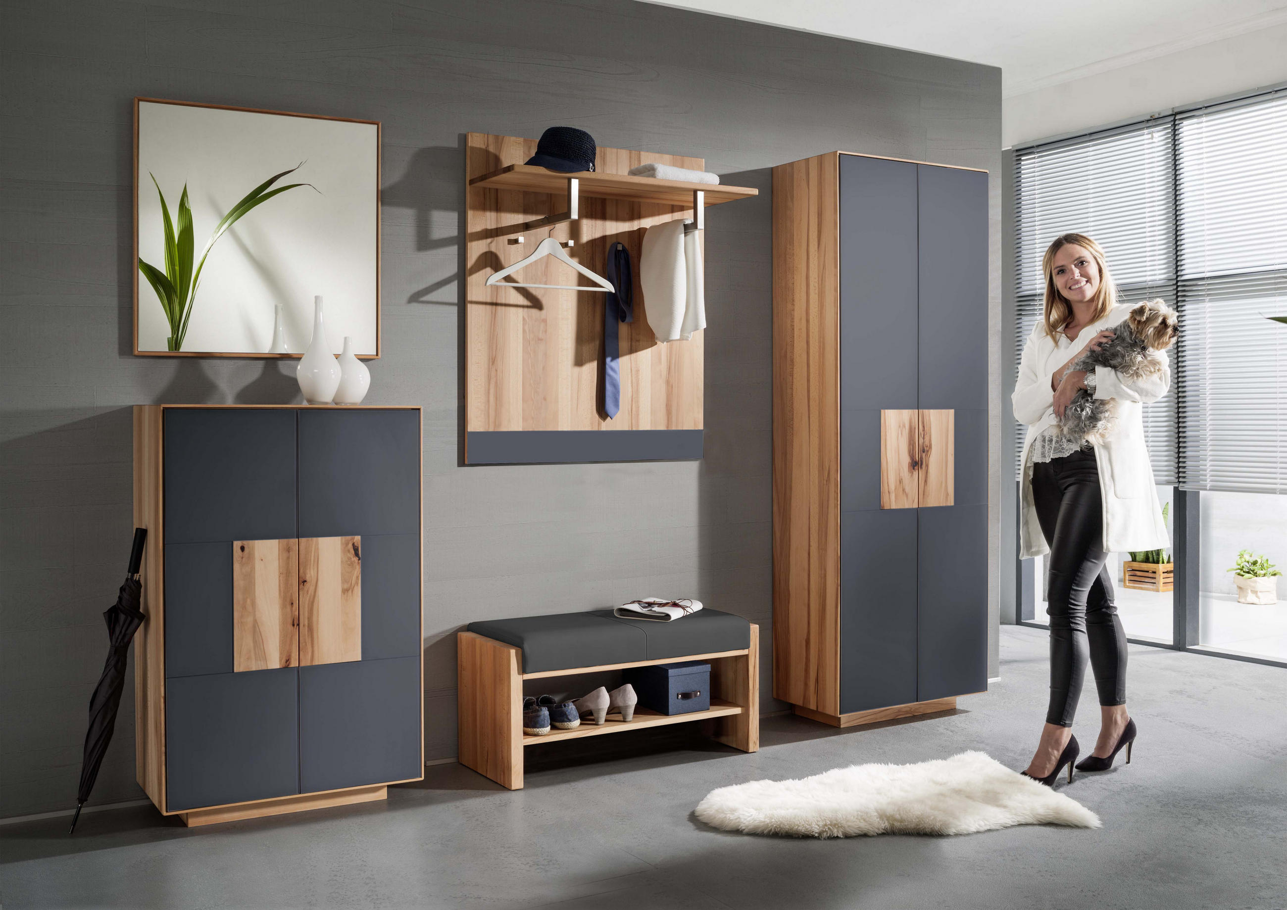 GARDEROBENSCHRANK 72/198/37 cm  - Anthrazit/Buchefarben, MODERN, Glas/Holz (72/198/37cm) - Linea Natura