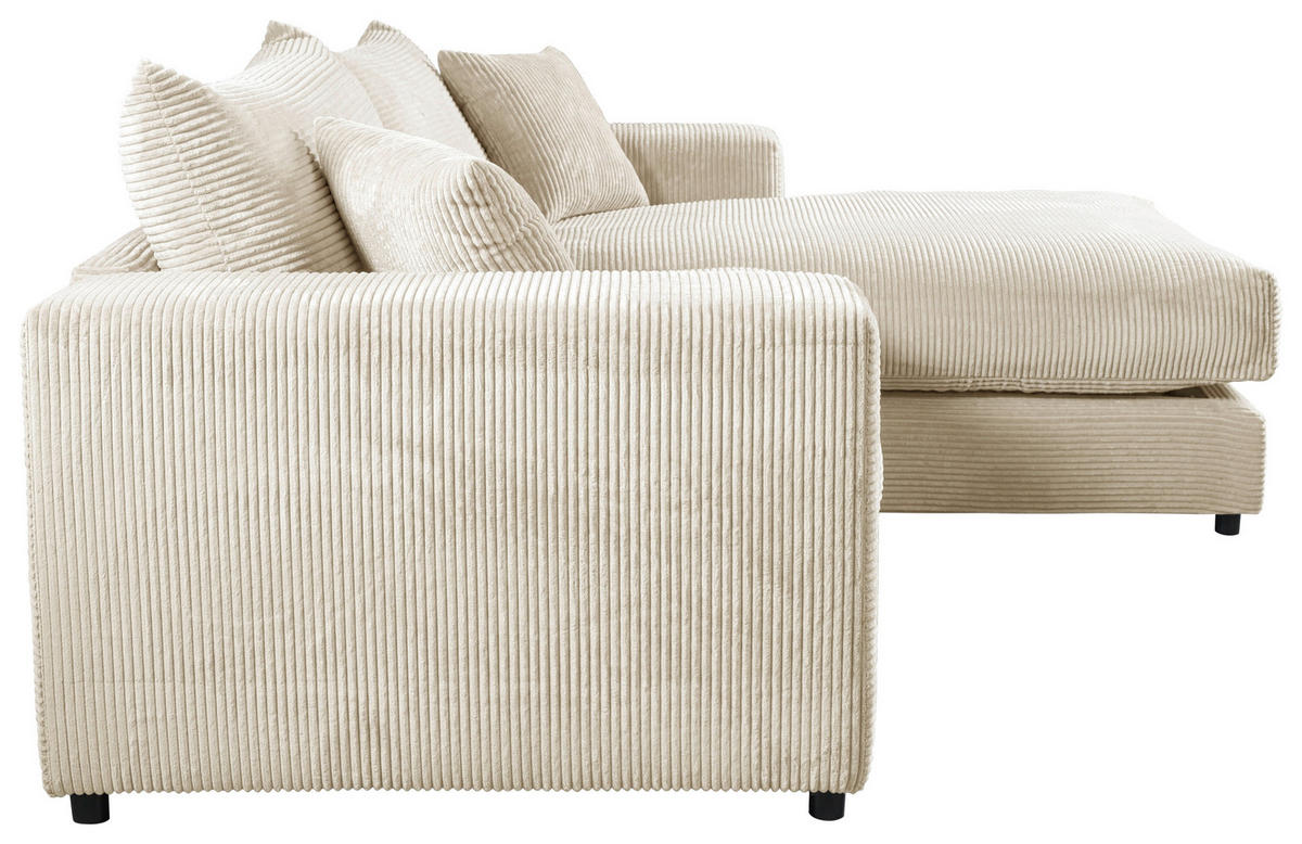 ECKSOFA in Cord, Velours Creme  265/180 cm  - Creme/Schwarz, Basics, Kunststoff/Textil (265/180cm) - Livetastic