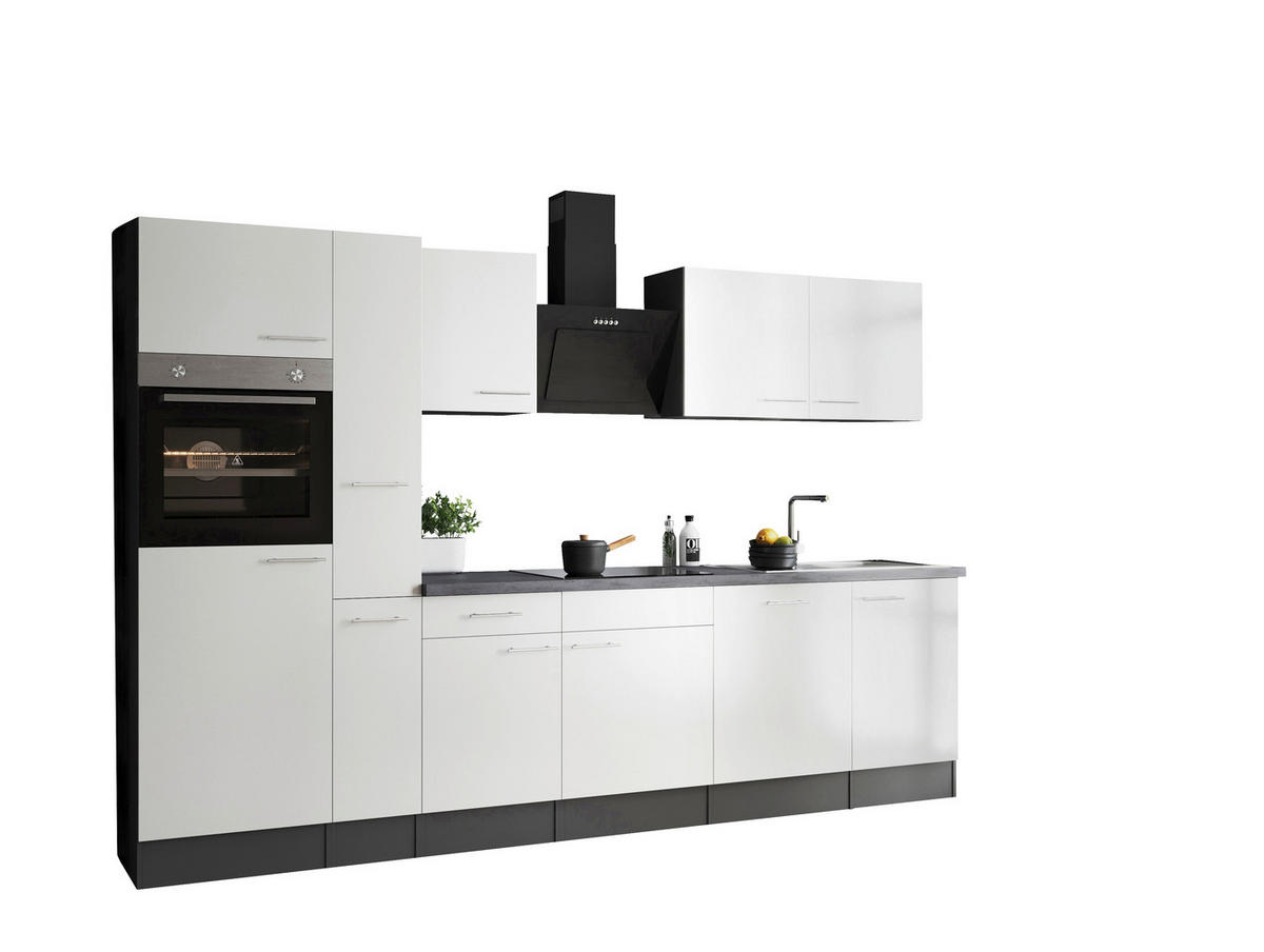 KÜCHENBLOCK 310 cm   in Grau, Weiß  - Silberfarben/Weiß, Design, Holzwerkstoff/Metall (310cm) - Respekta