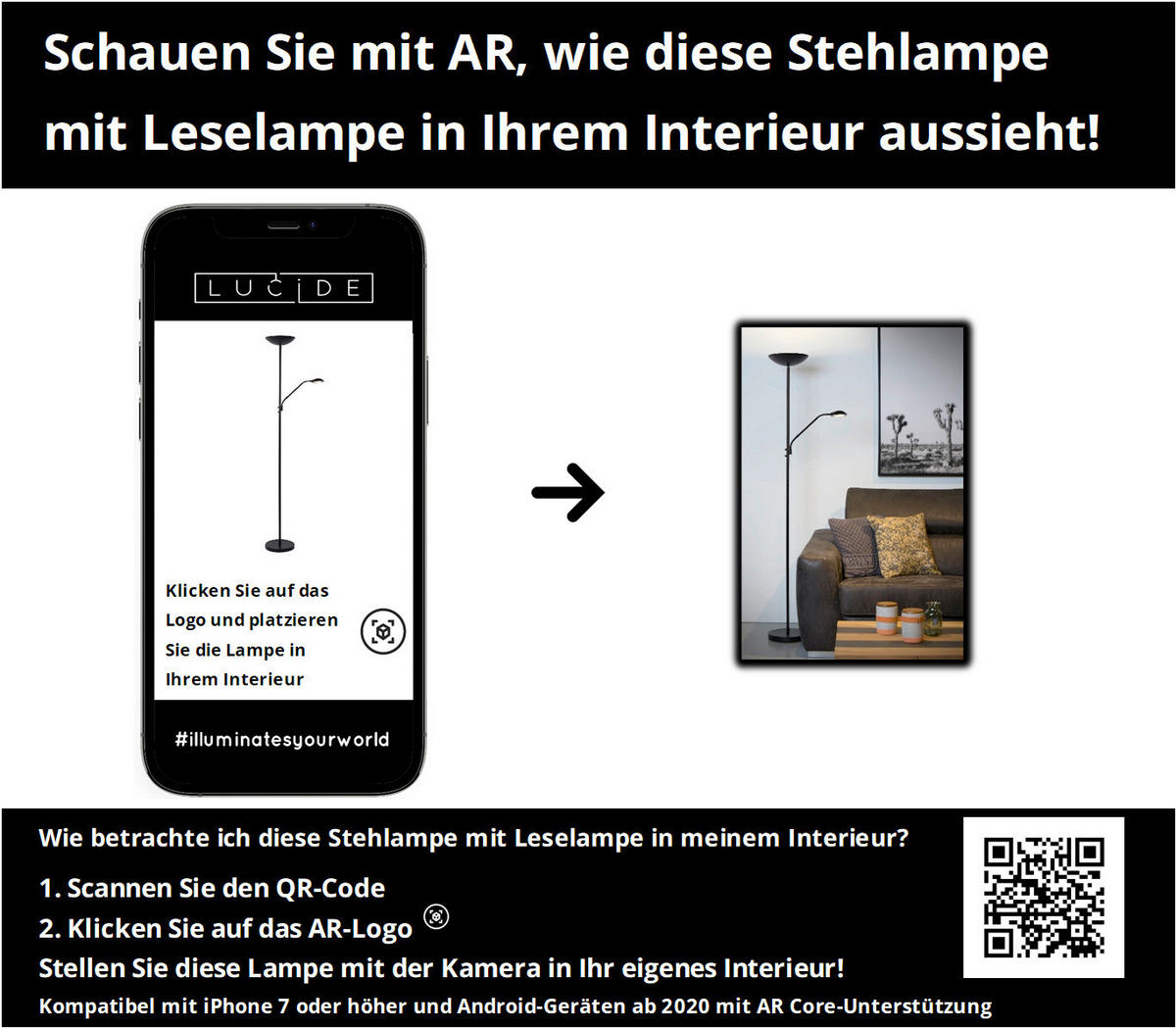 LED-STEHLEUCHTE ZENITH 25.4/53.2/180 cm   - Design, Metall (25.4/53.2/180cm) - Lucide