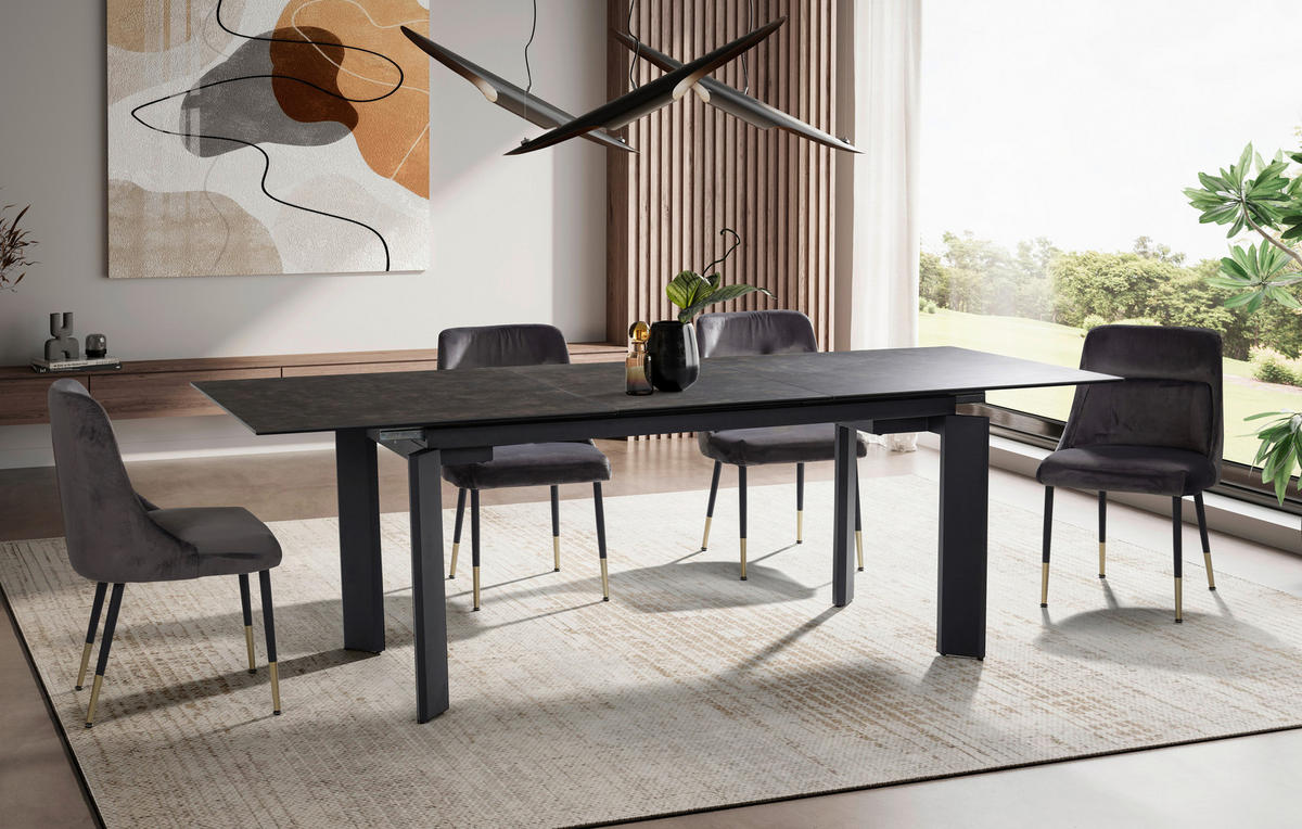 ESSTISCH in Keramik 180/95/77 cm  - Schwarz, Design, Keramik/Metall (180/95/77cm) - MID.YOU