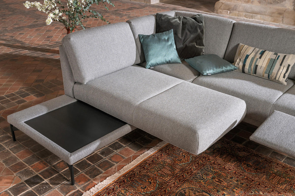 ECKSOFA in Flachgewebe Blaugrau  - Anthrazit/Blaugrau, Design, Textil/Metall (229/253cm) - Johann Jakob