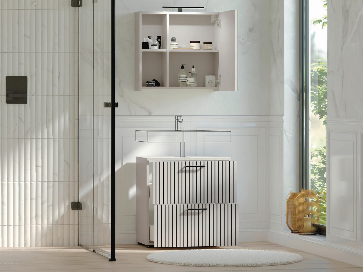 BADEZIMMER  in 60 cm  - Kaschmir/Schwarz, Trend, Glas/Holzwerkstoff (60cm) - Respekta