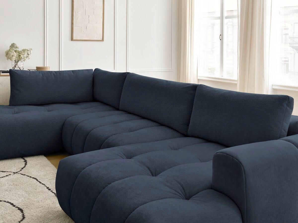 WOHNLANDSCHAFT  FUJI  Dunkelblau Leinenoptik  - Schwarz/Dunkelblau, MODERN, Kunststoff/Textil (204/377/160cm)
