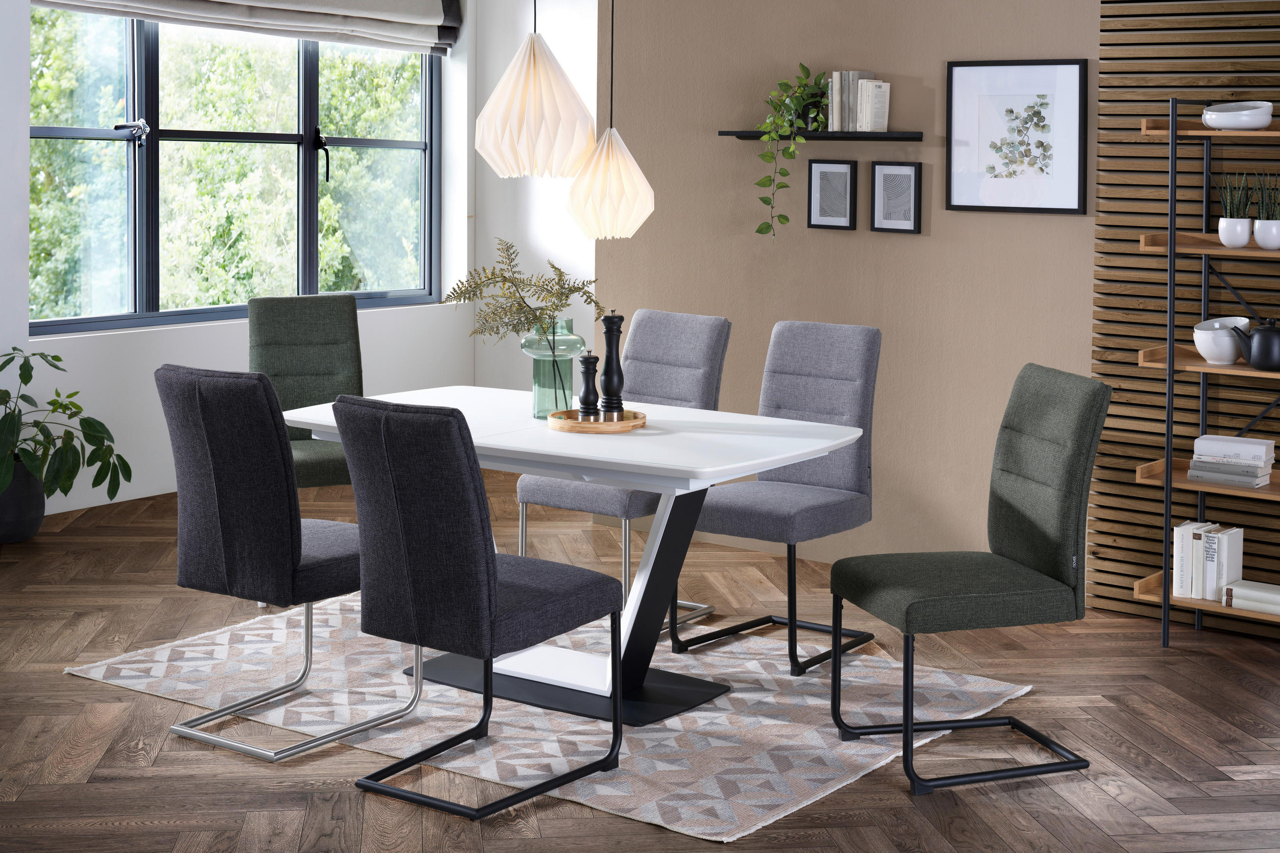 Thumbnail - Novel Schwingstuhl, Schwarz, Hellgrau, Metall, Textil, C-Form, 48x98x63 cm, Esszimmer, Stühle, Esszimmerstühle, Schwings...