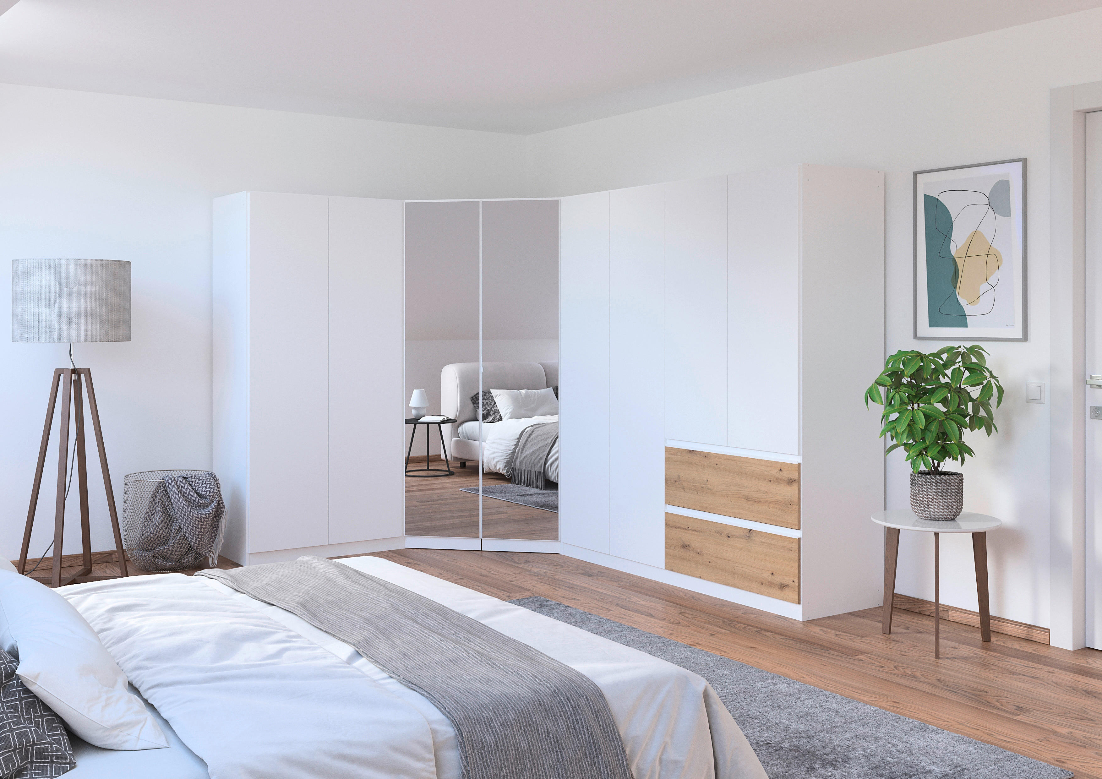 ECKKLEIDERSCHRANK 208/197/298 cm  - Chromfarben/Weiss, Modern, Holzwerkstoff (208/197/298cm) - Rauch Möbel