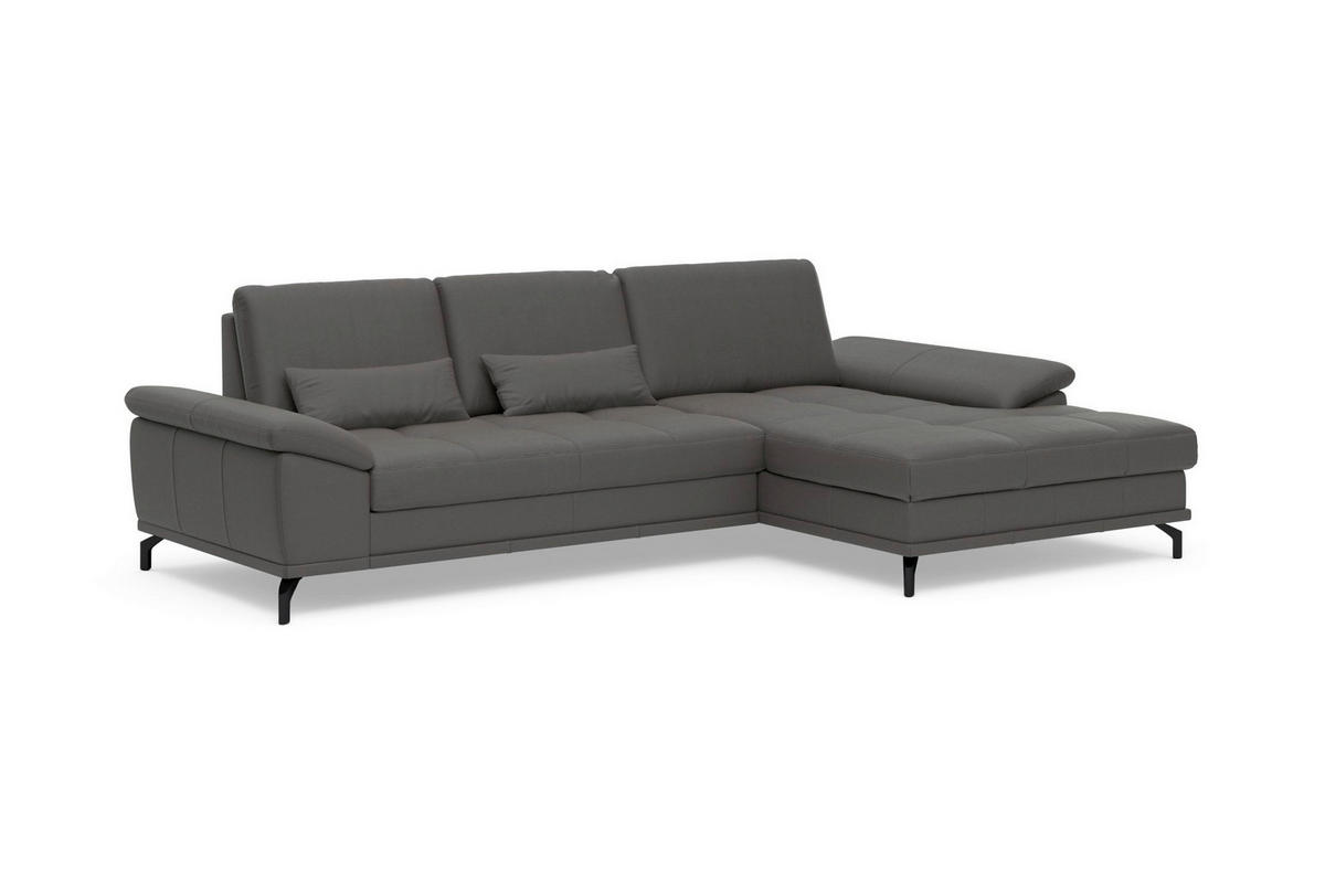 ECKSOFA COSTELLO E Mokka Echtleder Nierenkissen, Armteilverstellung, Sitztiefenverstellung  - Schwarz/Mokka, Basics, Leder/Textil (301/176cm) - Sit & More