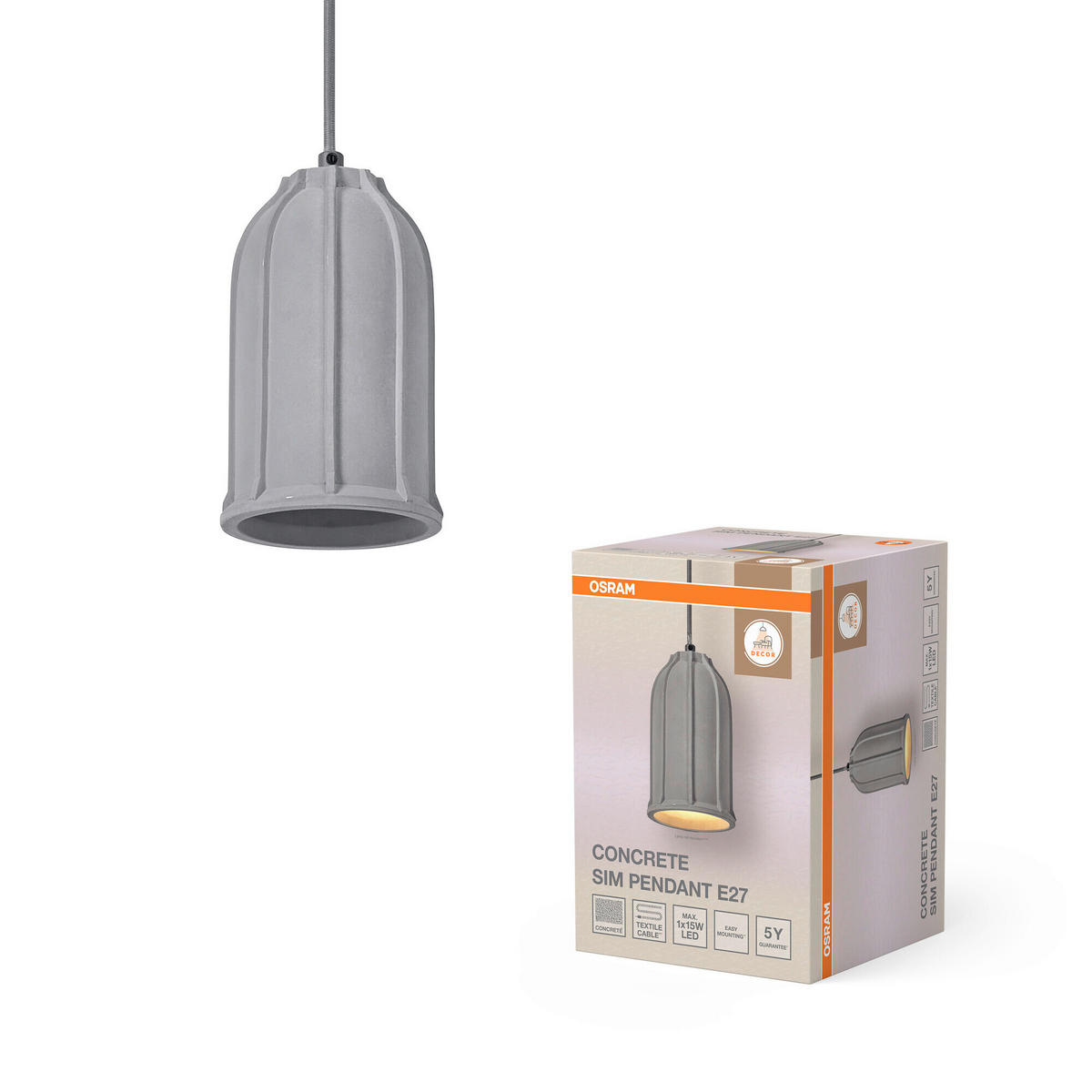 HÄNGELEUCHTE 11.5/123.5 cm  - Dunkelgrau, Basics, Stein/Metall (11.5/123.5cm) - Osram
