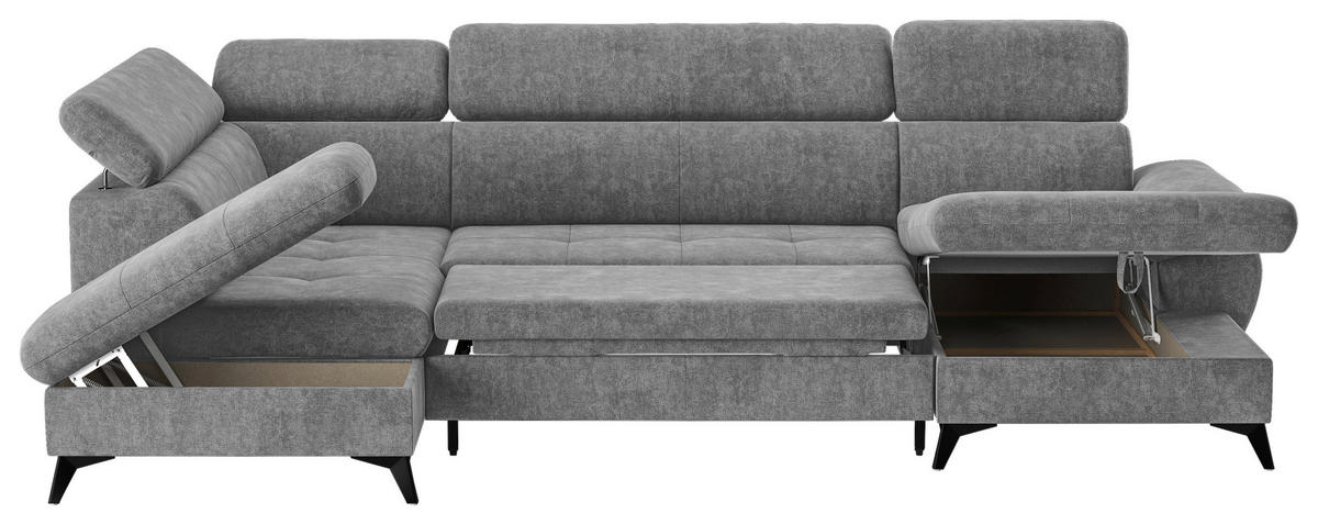 WOHNLANDSCHAFT in Grau  - Dunkelgrau/Schwarz, Textil/Metall (207/324/166cm) - MID.YOU