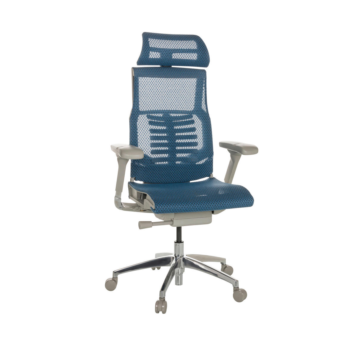 DREHSTUHL Netz Blau  - Blau/Alufarben, Basics, Kunststoff/Textil (67/119-135/60cm) - MID.YOU