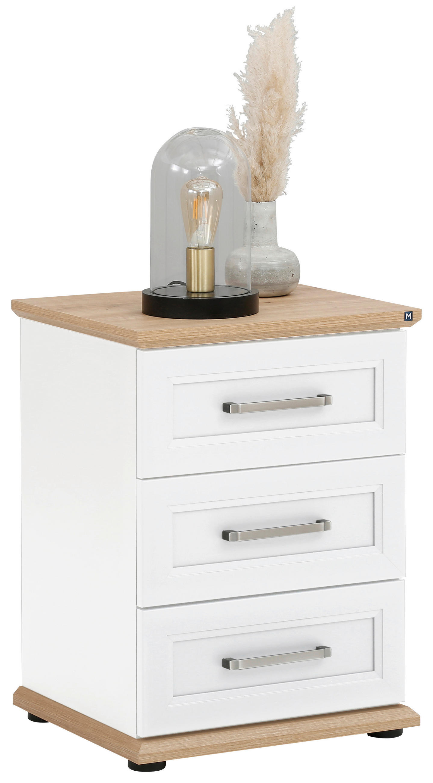 NACHTSCHRANK Weiß, Eiche Artisan  - Schwarz/Weiß, ROMANTIK / LANDHAUS, Kunststoff/Metall (48/65/41cm)