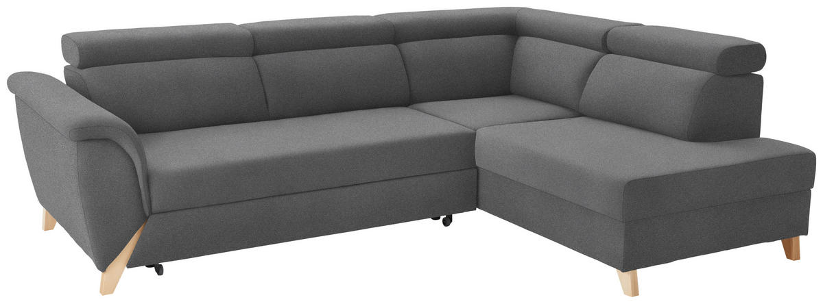 ECKSOFA Chenille Dunkelgrau  - Dunkelgrau/Naturfarben, Konventionell, Holz/Textil (265/200cm) - Stylife