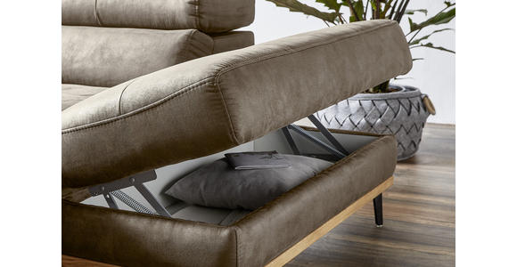 ECKSOFA inkl.Funktionen Sandfarben Lederlook - Sandfarben/Schwarz, Natur, Holz/Textil (282/226cm) - Novel