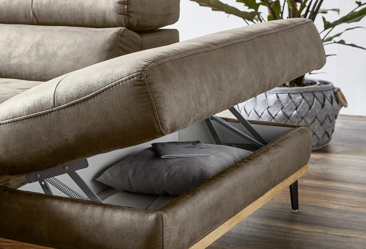 ECKSOFA inkl.Funktionen Sandfarben Lederlook  - Sandfarben/Schwarz, Natur, Holz/Textil (282/226cm) - Novel