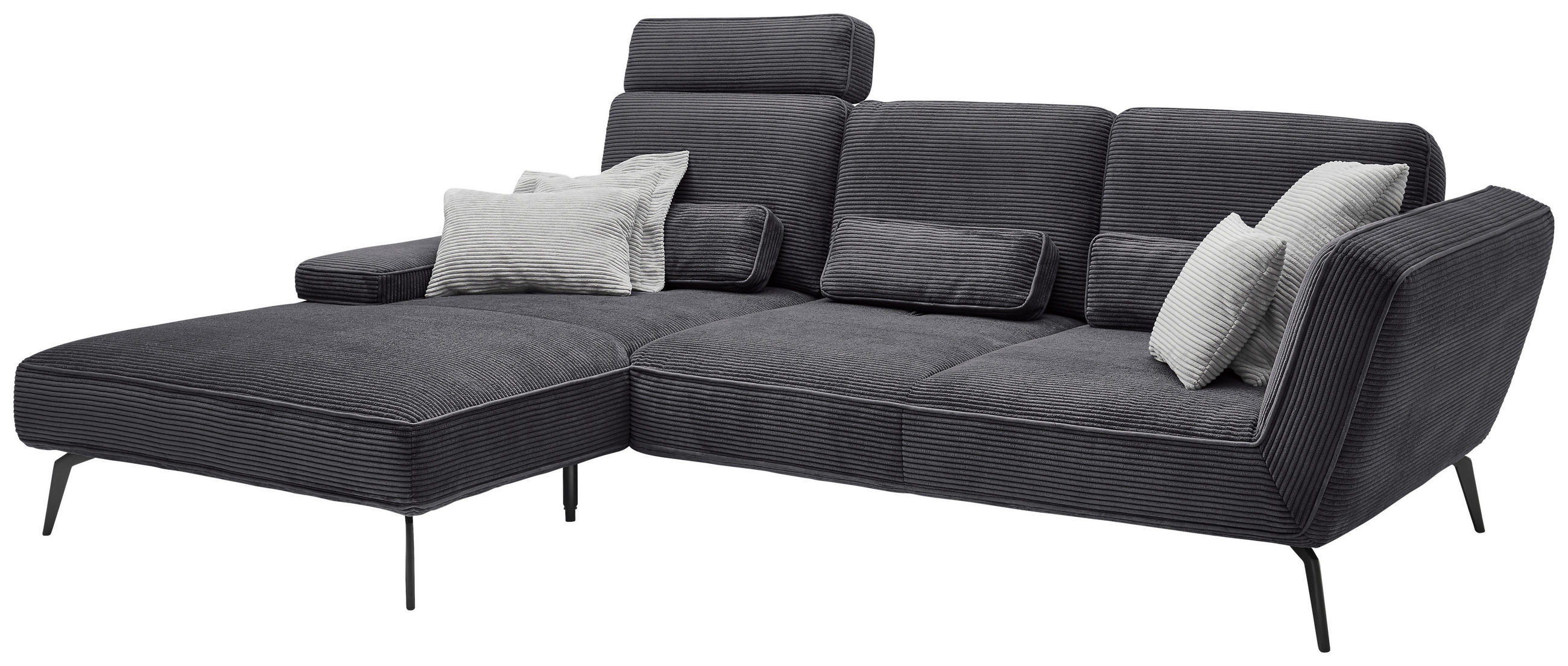 ECKSOFA Dunkelgrau Cord  - Dunkelgrau/Schwarz, KONVENTIONELL, Textil/Metall (205/304cm) - SetOne by Musterring