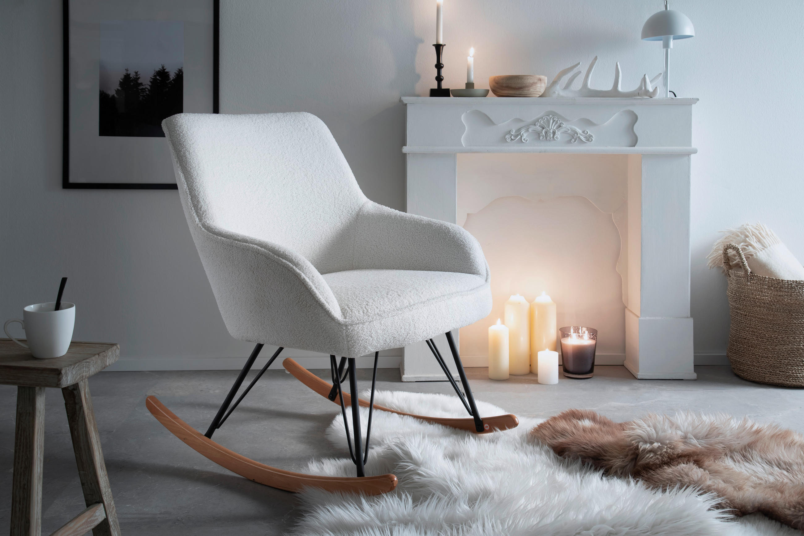 SCHAUKELSESSEL Teddystoff - Eichefarben/Schwarz, Design, Holz/Textil (68/90/77cm) - Carryhome