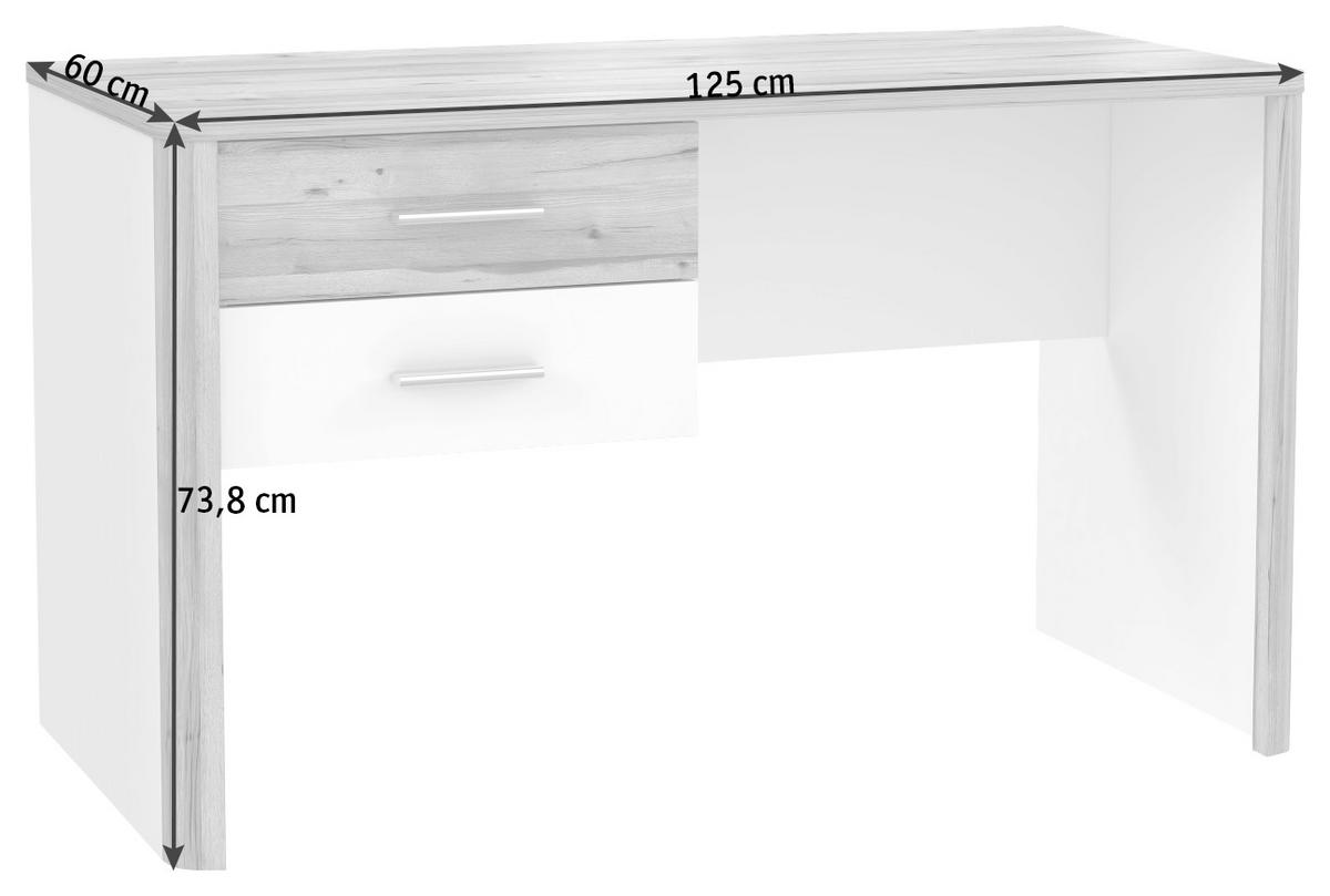 SCHREIBTISCH 125/60/73,8 cm  in Weiss, Eichefarben  - Weiss/Eichefarben, Modern, Holzwerkstoff/Metall (125/60/73,8cm) - Xora