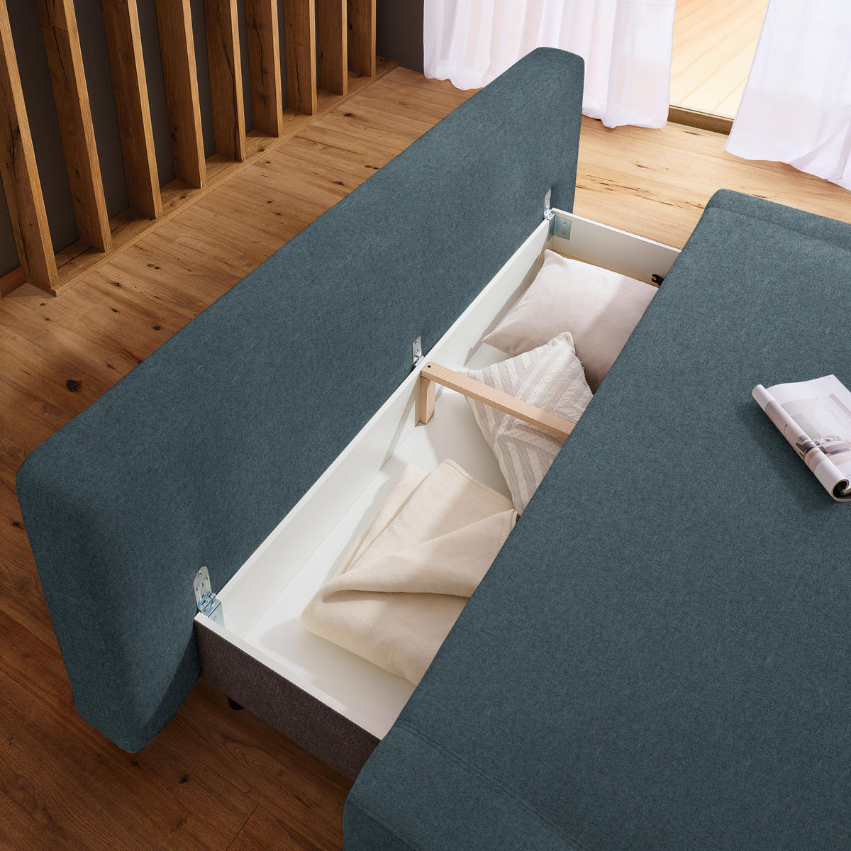 SCHLAFSOFA in Textil Blau  - Blau/Naturfarben, Design, Holz/Textil (211/88/102cm) - Niels Andersson