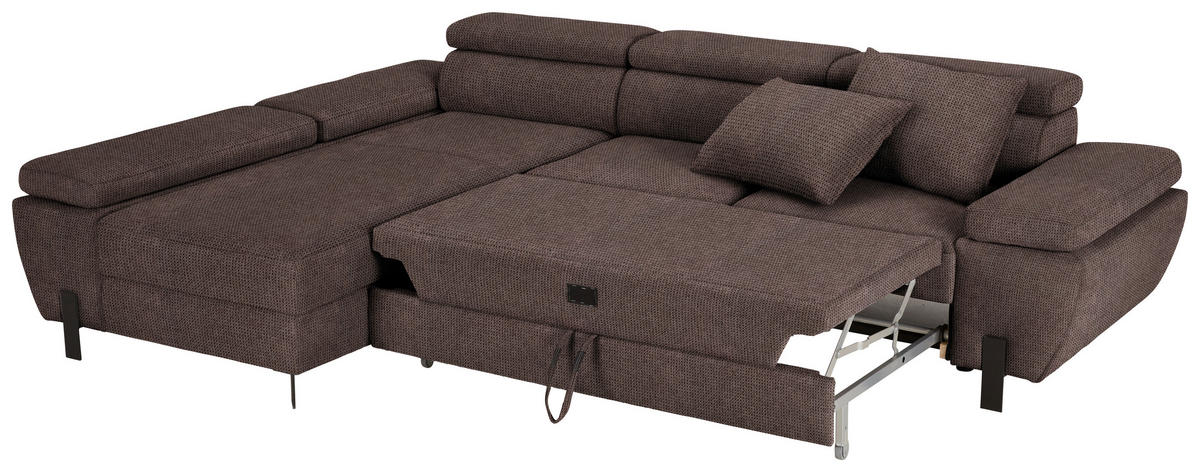 HÖRNSOFFA i vävt tyg mörkbrun  - svart/mörkbrun, Modern, metall/textil (93/90/277cm) - MID.YOU