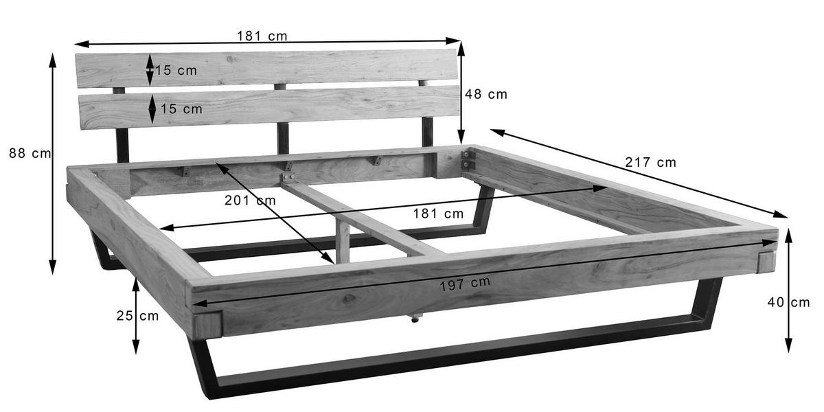 BALKENBETT 180/200 cm  in Naturfarben, Schwarz   - Schwarz/Naturfarben, MODERN, Holz/Metall (180/200cm) - MID.YOU