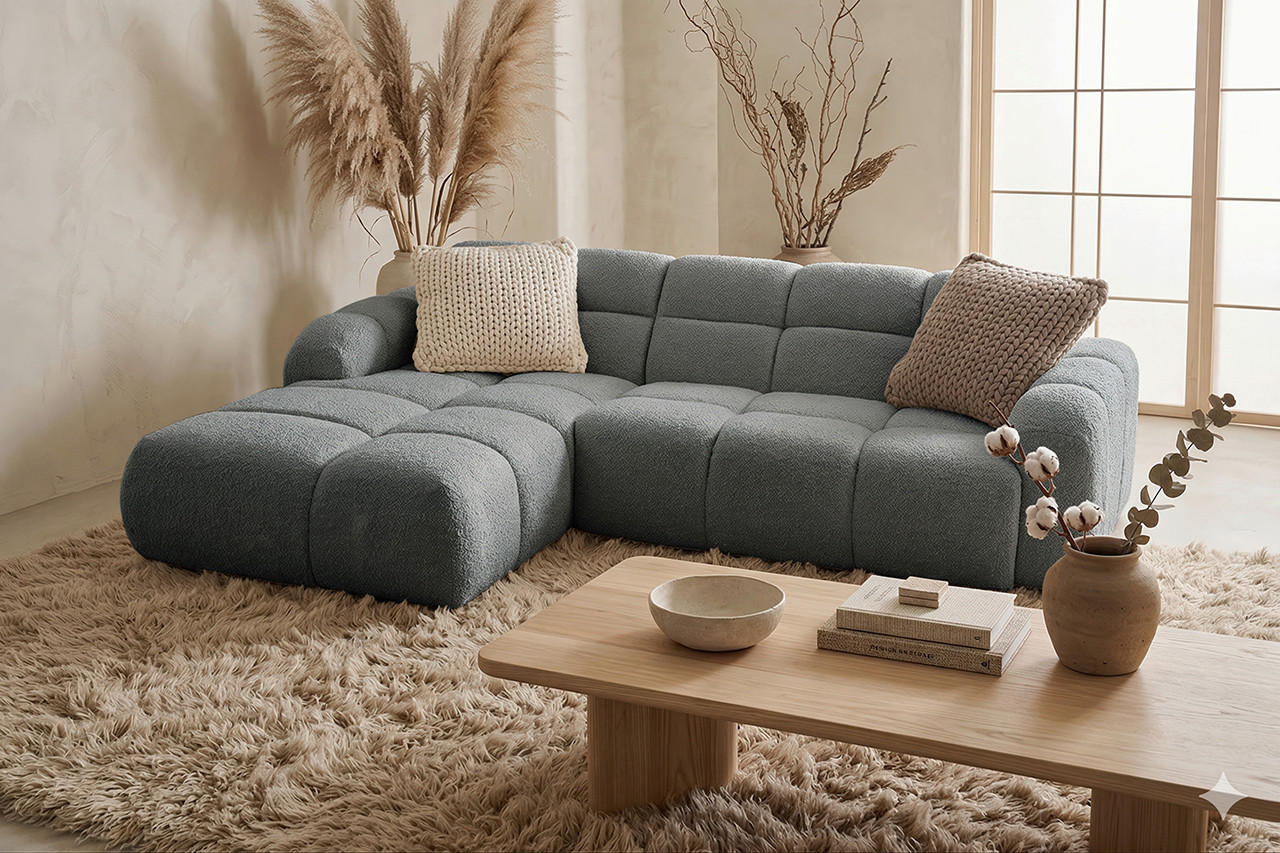 ECKSOFA links montierbar  VENTO Grau Struktur  - Schwarz/Grau, Design, Holz/Textil (175/255cm) - MID.YOU