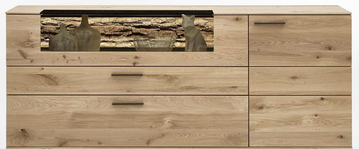 SIDEBOARD Lavia  in 192/77/44 cm  - Eichefarben/Anthrazit, Design, Glas/Holz (192/77/44cm) - Valnatura