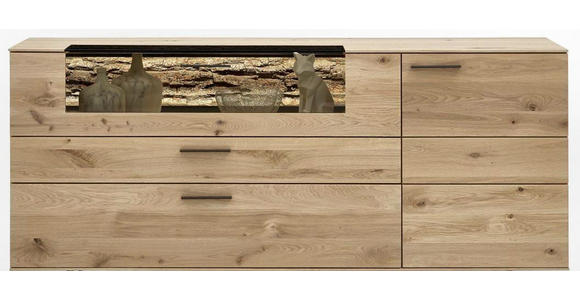 SIDEBOARD Lavia  in 192/77/44 cm  - Eichefarben/Anthrazit, Natur, Glas/Holz (192/77/44cm) - Valnatura