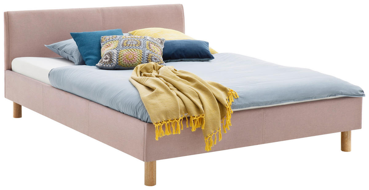 KÁRPITOZOTT ÁGY 140/200 cm  fáradtrózsaszín  - tölgyfa/fáradtrózsaszín, Design, textil/fa (140/200cm) - Livetastic
