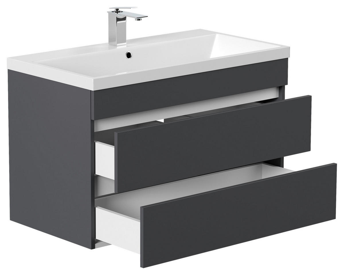 WASCHTISCHKOMBI 90 cm  - Graphitfarben/Weiß, Basics, Holzwerkstoff/Stein (90cm) - MID.YOU