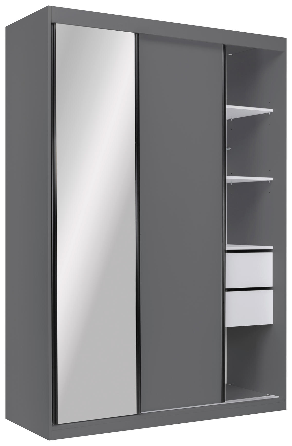 SCHIEBETÜRENSCHRANK 150/215/59,5 cm 3-türig  - Schwarz/Graphitfarben, MODERN, Holzwerkstoff/Metall (150/215/59,5cm) - MID.YOU