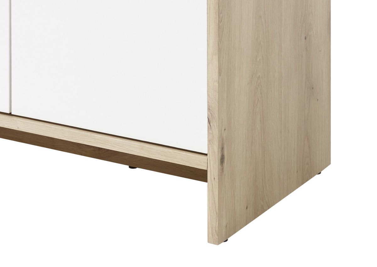 KOMODA, bela, barve hrasta  - črna/barve hrasta, Design, umetna masa/leseni material (135/92/38cm) - MID.YOU